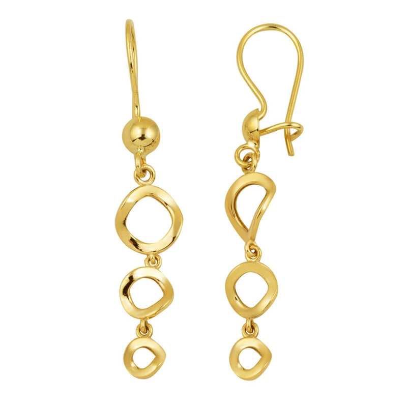 14K Yellow Gold Tria Hoop Dangle Women's Earrings