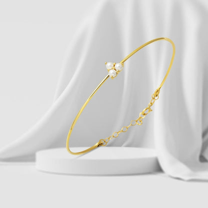 14K Yellow Gold Tria Thin Pearl Bangle