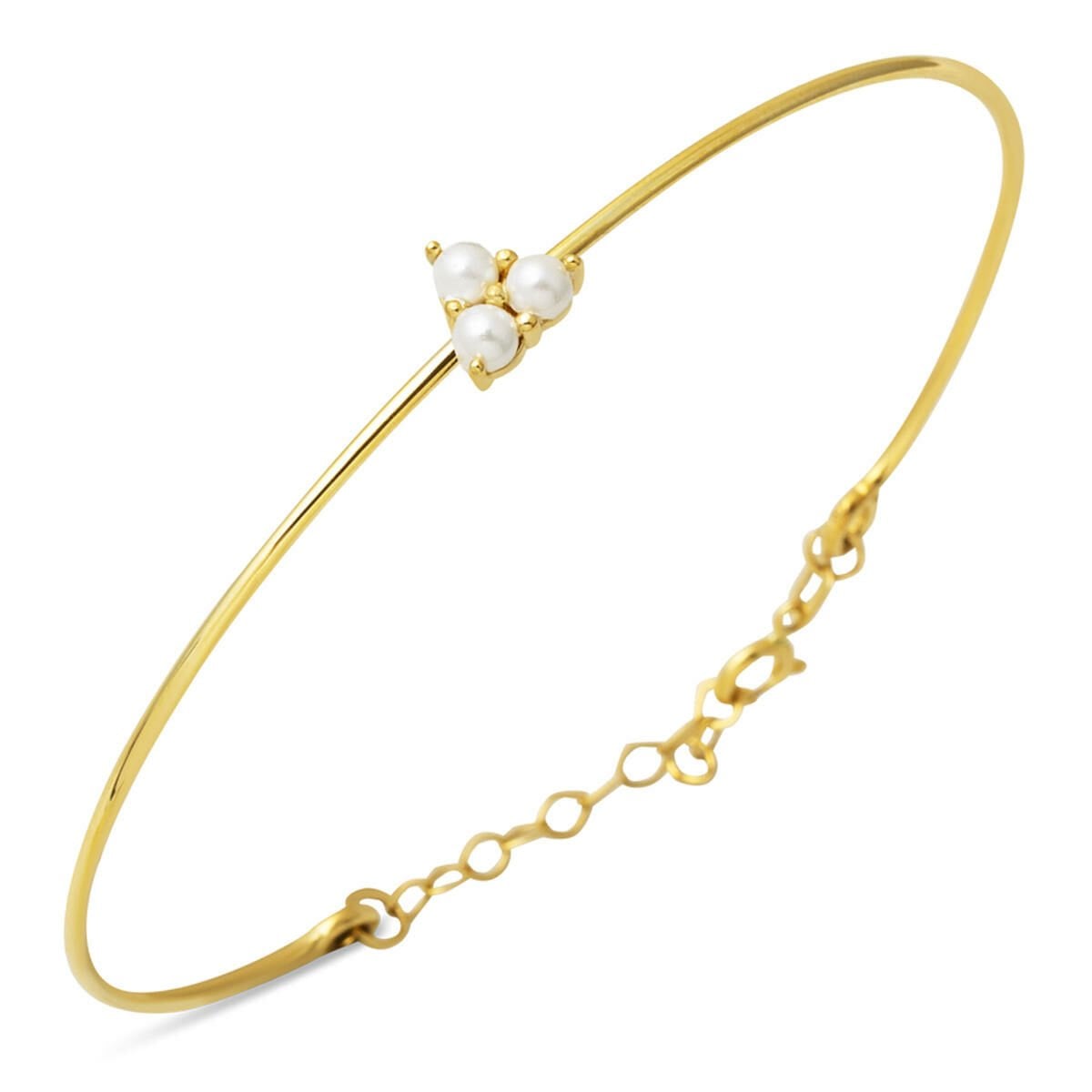 14K Yellow Gold Tria Thin Pearl Bangle