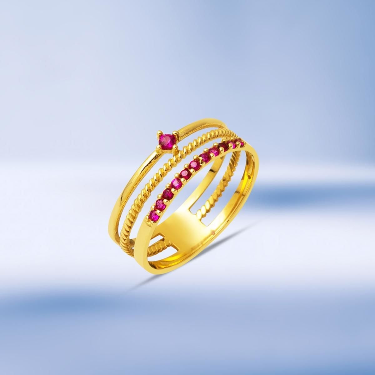 14K Yellow Gold Tria Rose Belt Cubic Zirconia Ring