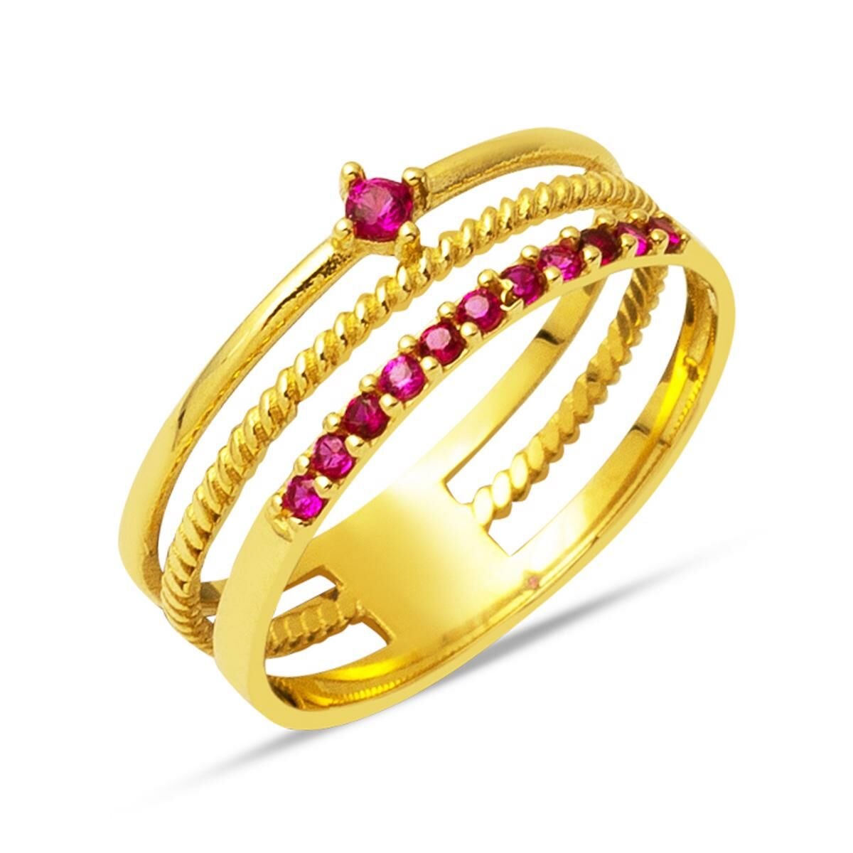 14K Yellow Gold Tria Rose Belt Cubic Zirconia Ring