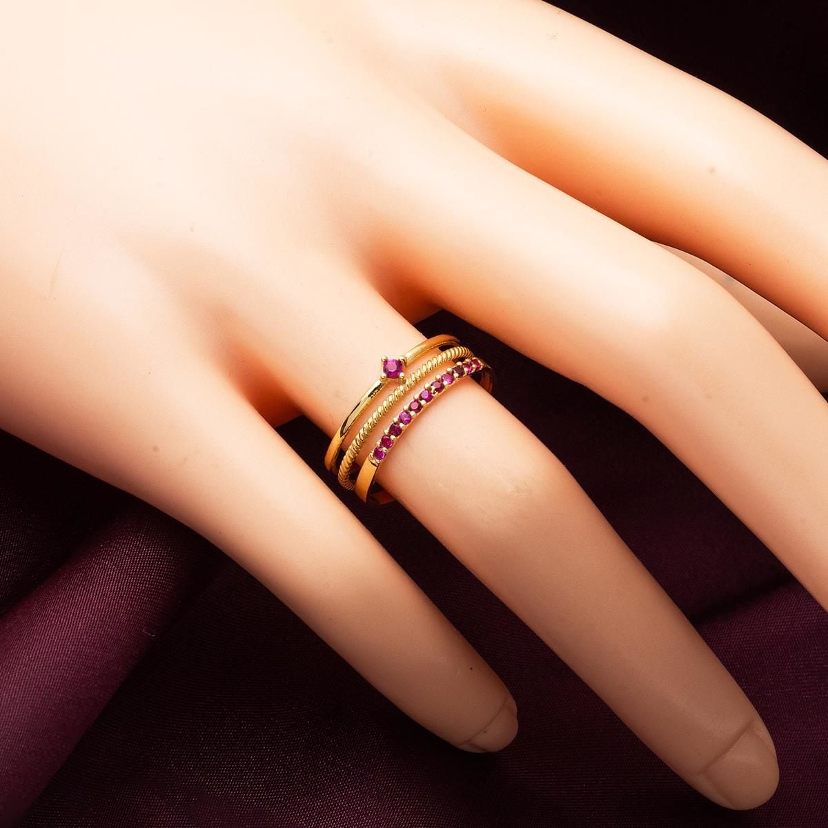 14K Yellow Gold Tria Rose Belt Cubic Zirconia Ring