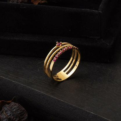 14K Yellow Gold Tria Rose Belt Cubic Zirconia Ring