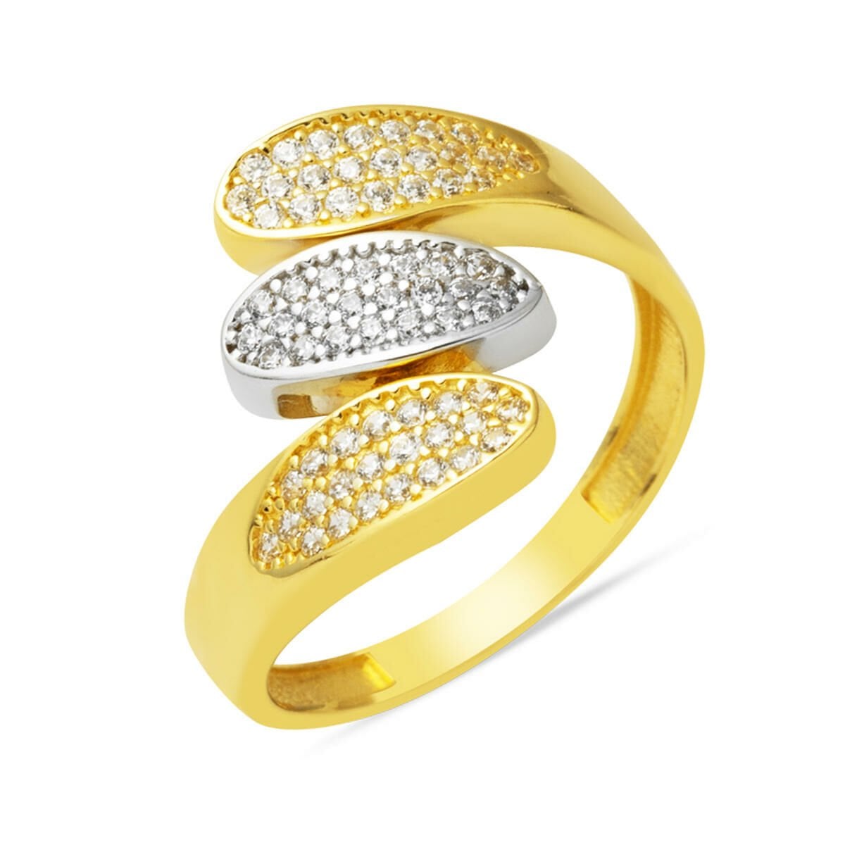 14K Yellow Gold Tria Two-Tone Cubic Zirconia Ring