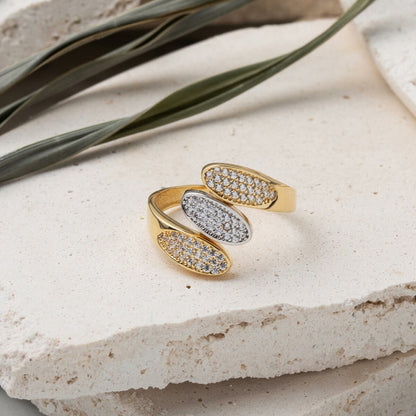14K Yellow Gold Tria Two-Tone Cubic Zirconia Ring