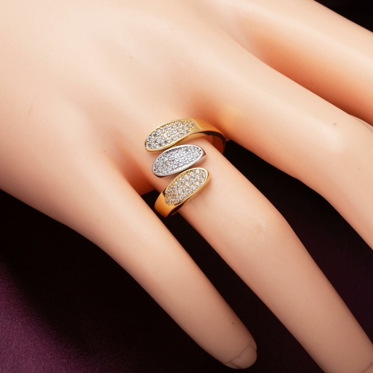 14K Yellow Gold Tria Two-Tone Cubic Zirconia Ring