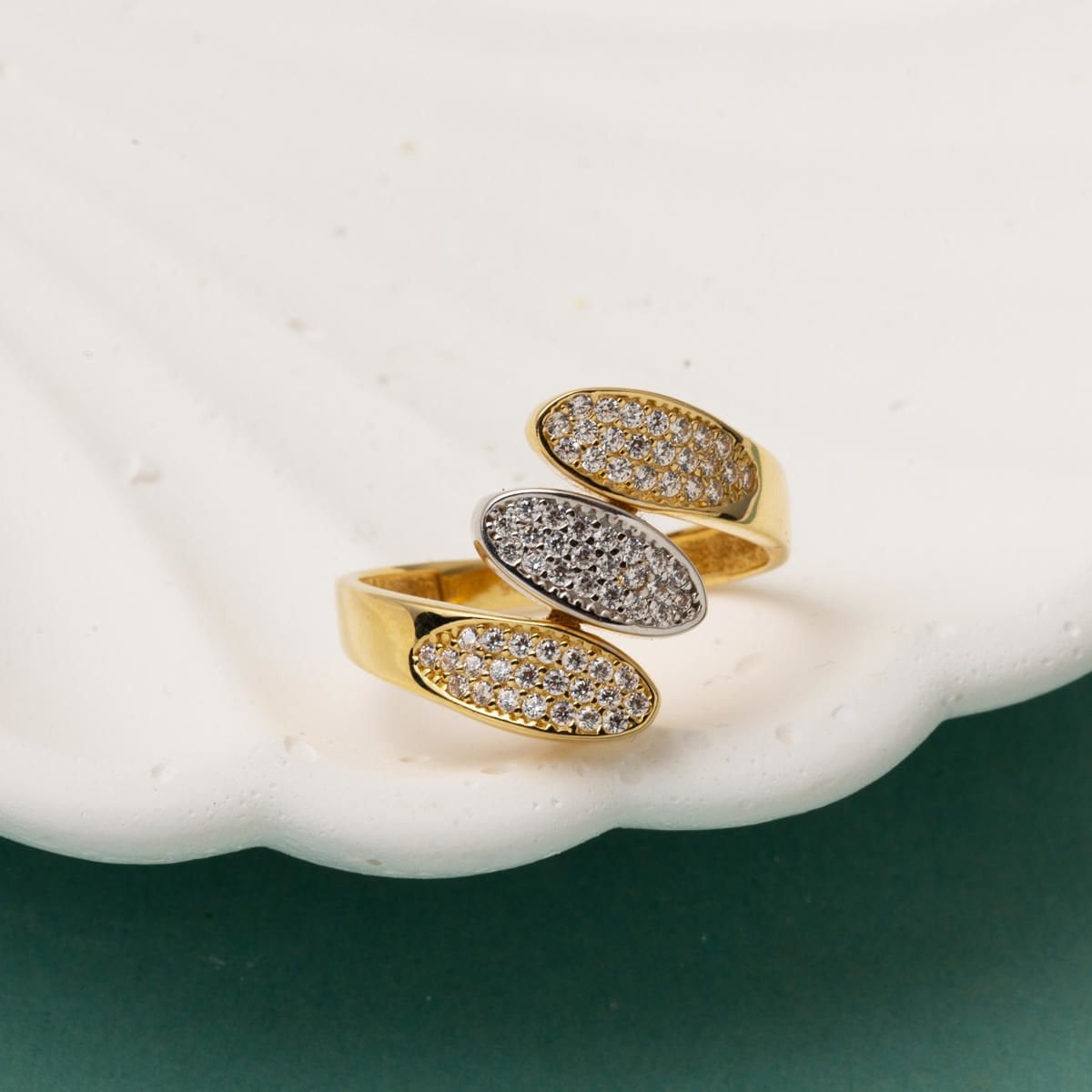 14K Yellow Gold Tria Two-Tone Cubic Zirconia Ring