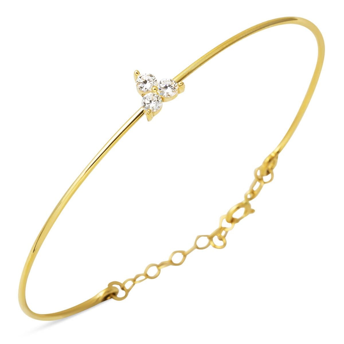 14K Yellow Gold Tria Thin Cubic Zirconia Hinged Cuff Bracelet