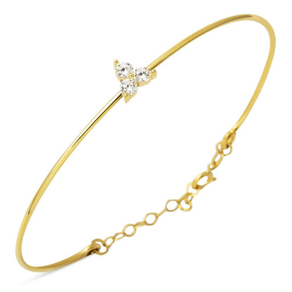 14K Yellow Gold Tria Thin Cubic Zirconia Hinged Cuff Bracelet