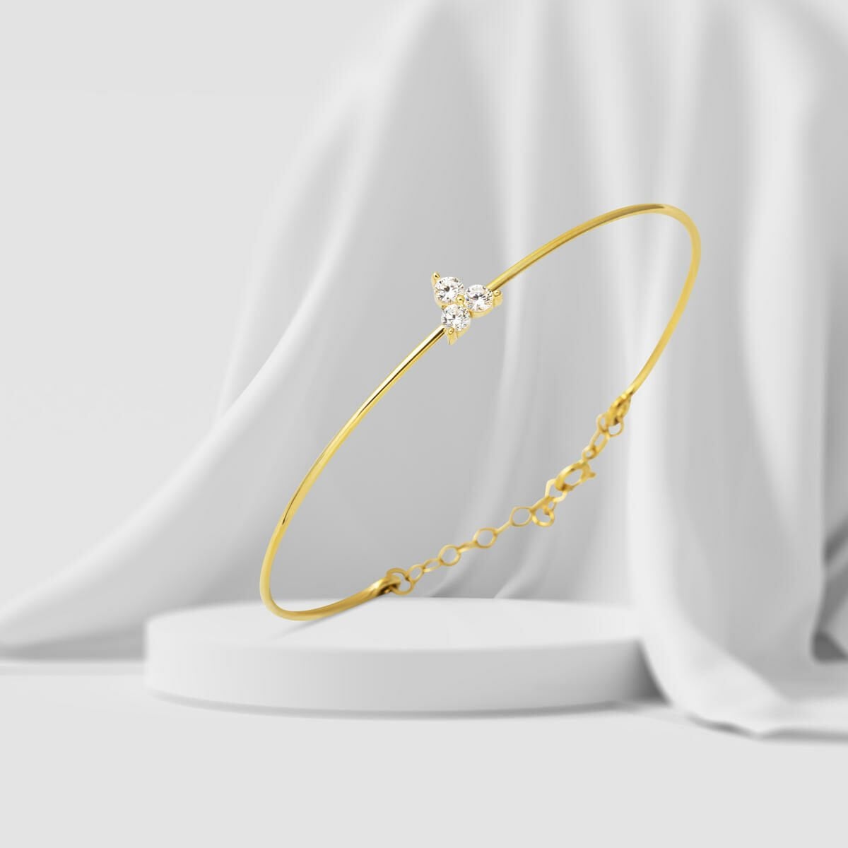 14K Yellow Gold Tria Thin Cubic Zirconia Hinged Cuff Bracelet