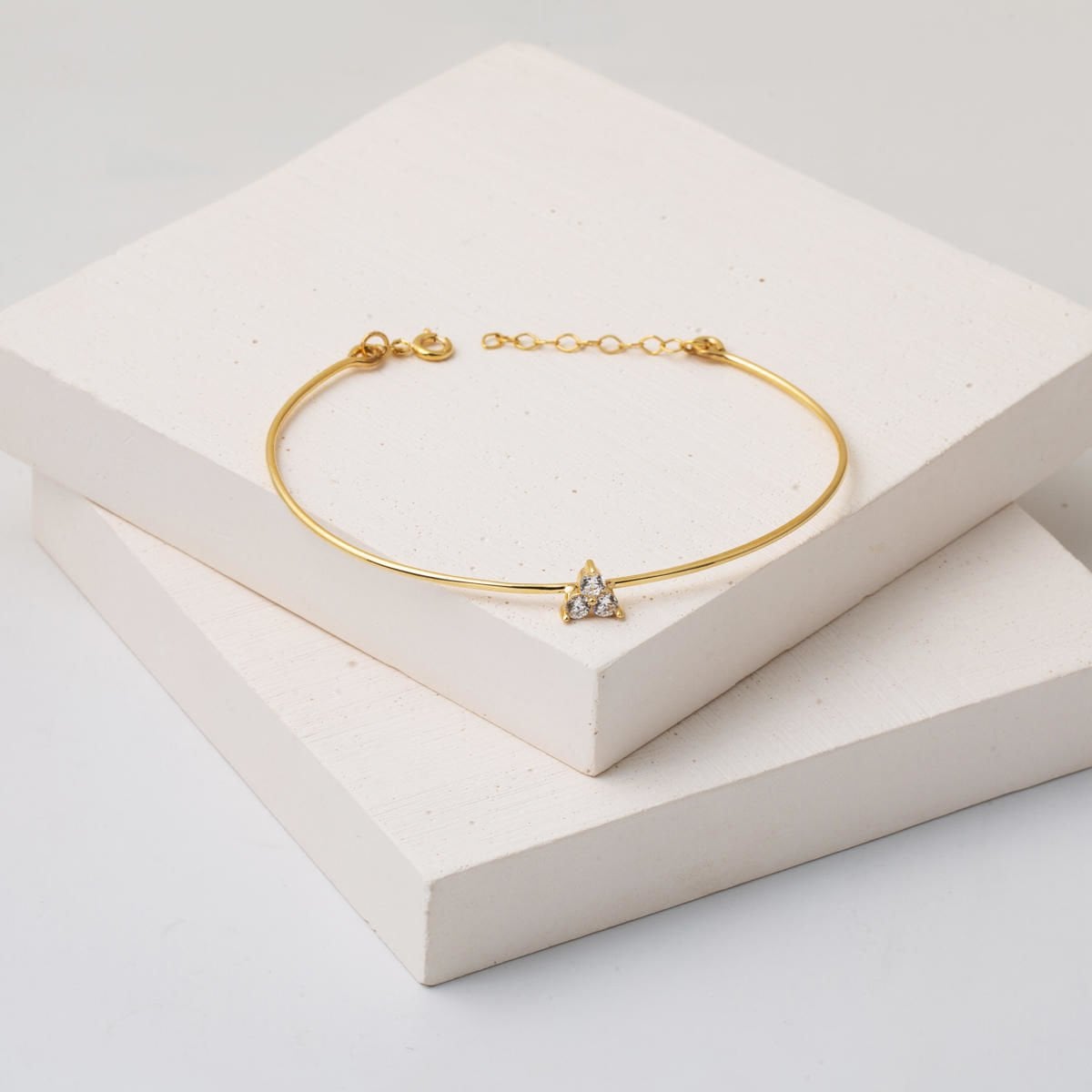 14K Yellow Gold Tria Thin Cubic Zirconia Hinged Cuff Bracelet