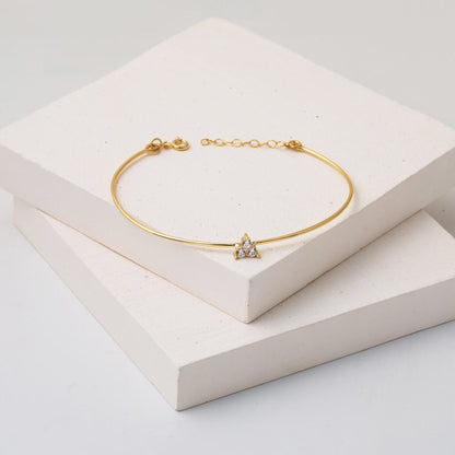 14K Yellow Gold Tria Thin Cubic Zirconia Hinged Cuff Bracelet