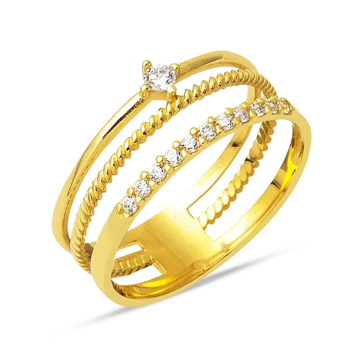 14K Yellow Gold Tria Belt Cubic Zirconia Ring