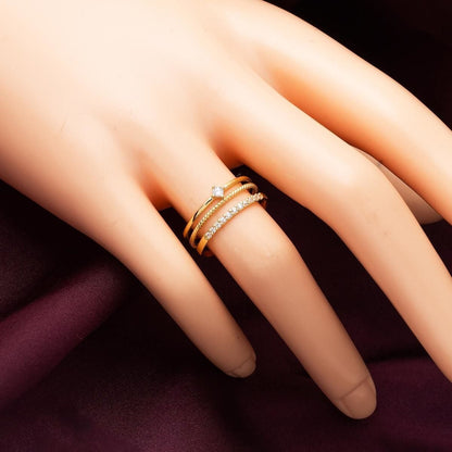 14K Yellow Gold Tria Belt Cubic Zirconia Ring