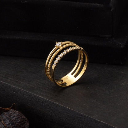 14K Yellow Gold Tria Belt Cubic Zirconia Ring