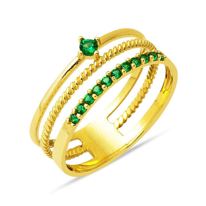 14K Yellow Gold Tria Green Belt Cubic Zirconia Ring