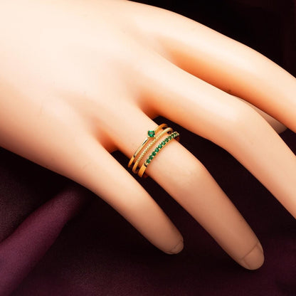 14K Yellow Gold Tria Green Belt Cubic Zirconia Ring