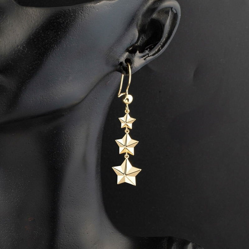 14K Yellow Gold Tria Star Dangle Earrings