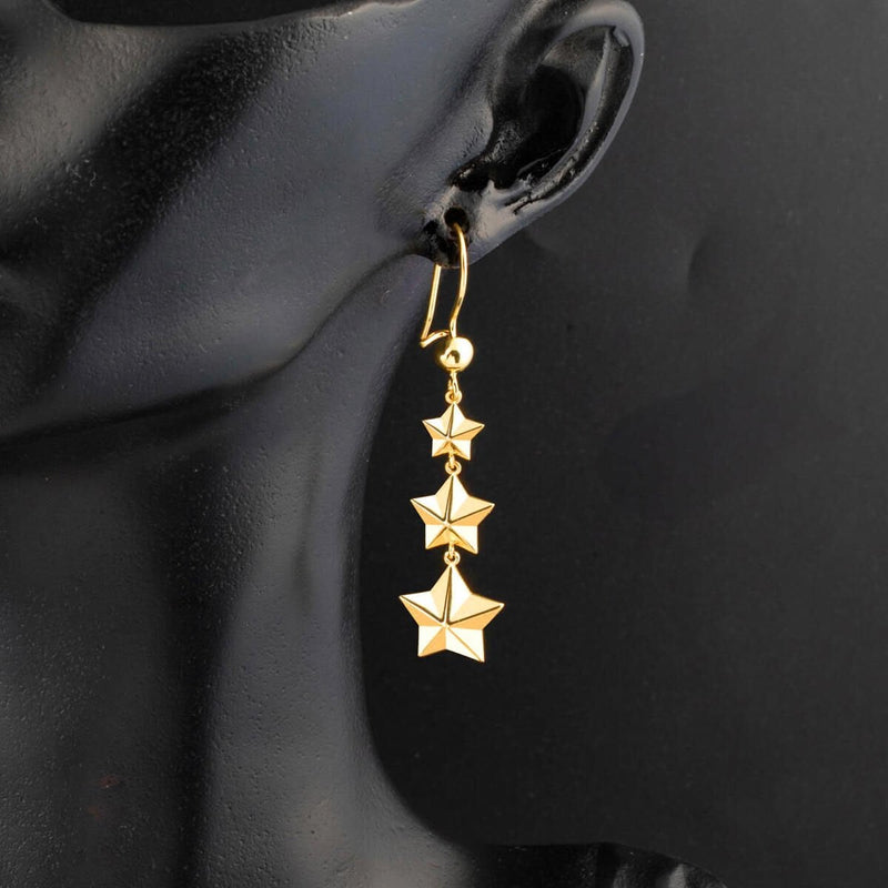 22K Yellow Gold Tria Star Dangle Earrings