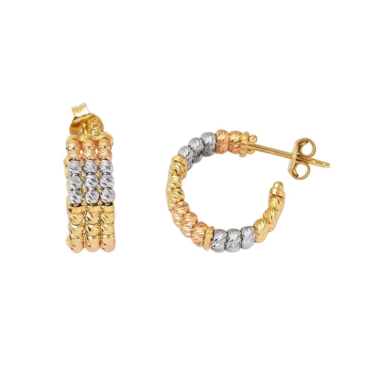 14K Yellow Gold Tri-Color Ball Earrings