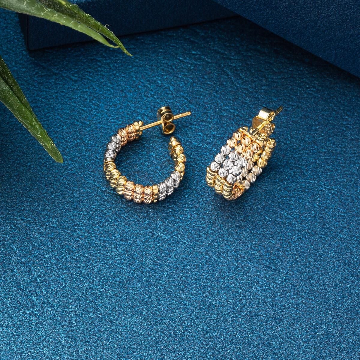 14K Yellow Gold Tri-Color Ball Earrings