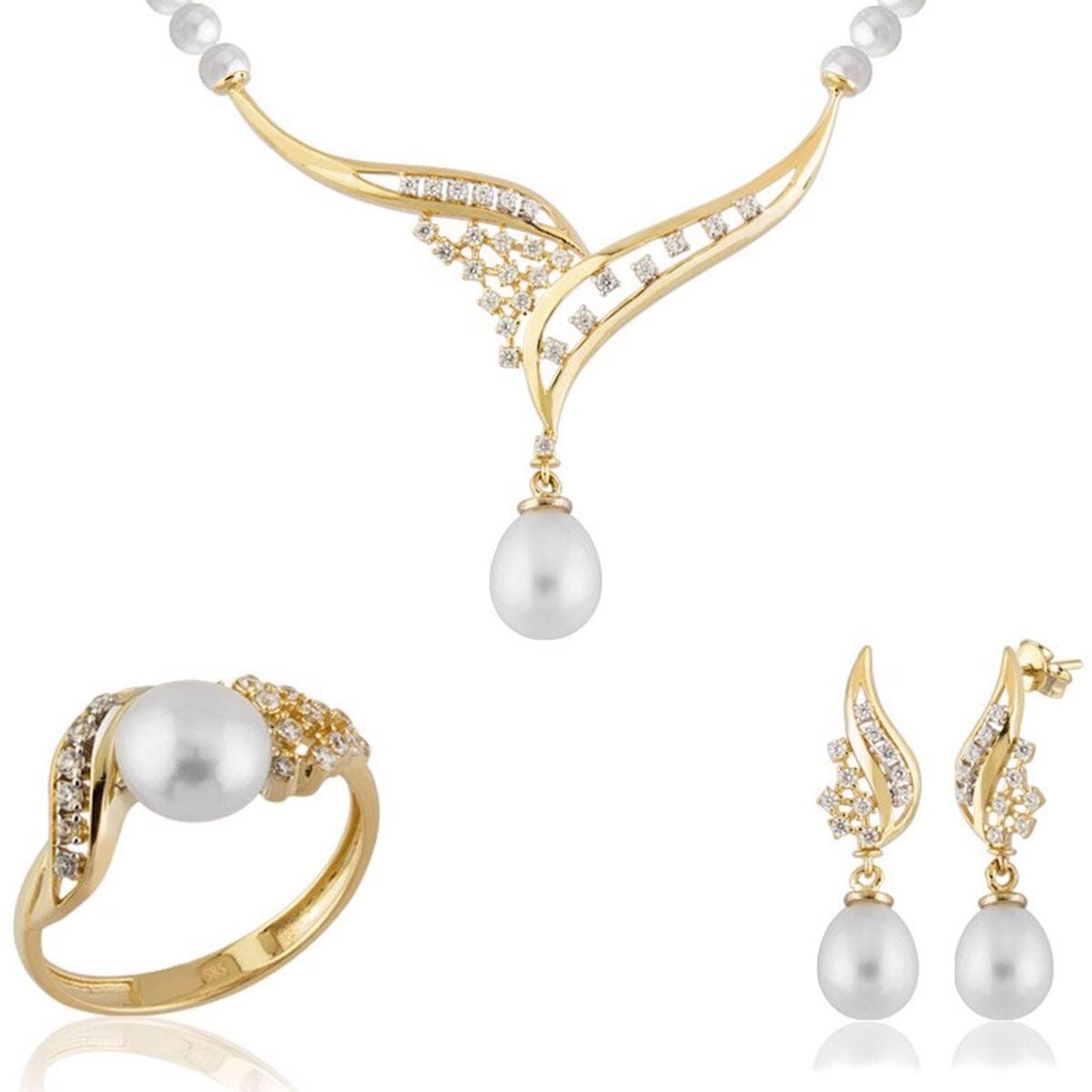 14K Yellow Gold Trieste Pearl Bridal Jewelry Set