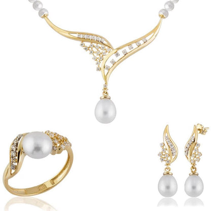 14K Yellow Gold Trieste Pearl Bridal Jewelry Set