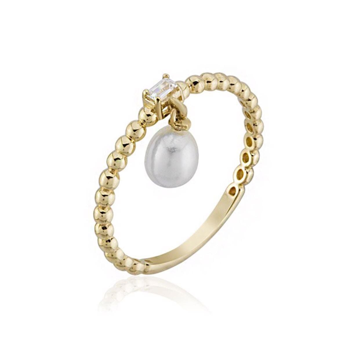 14K Yellow Gold Tropez Baguette Cubic Zirconia Pearl Set