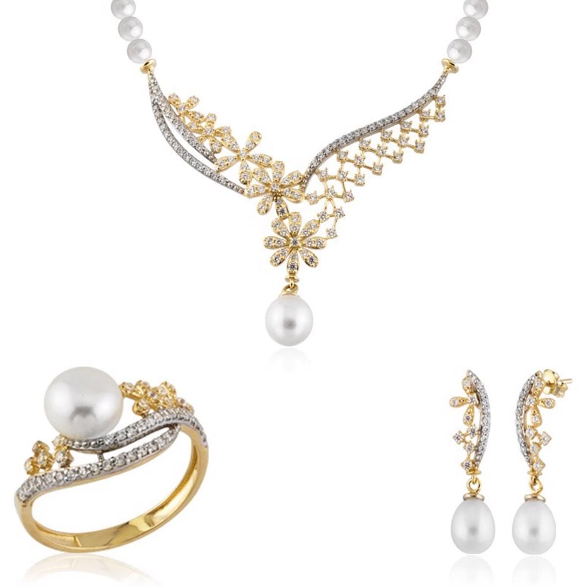14K Yellow Gold Tua Bridal Pearl Jewelry Set