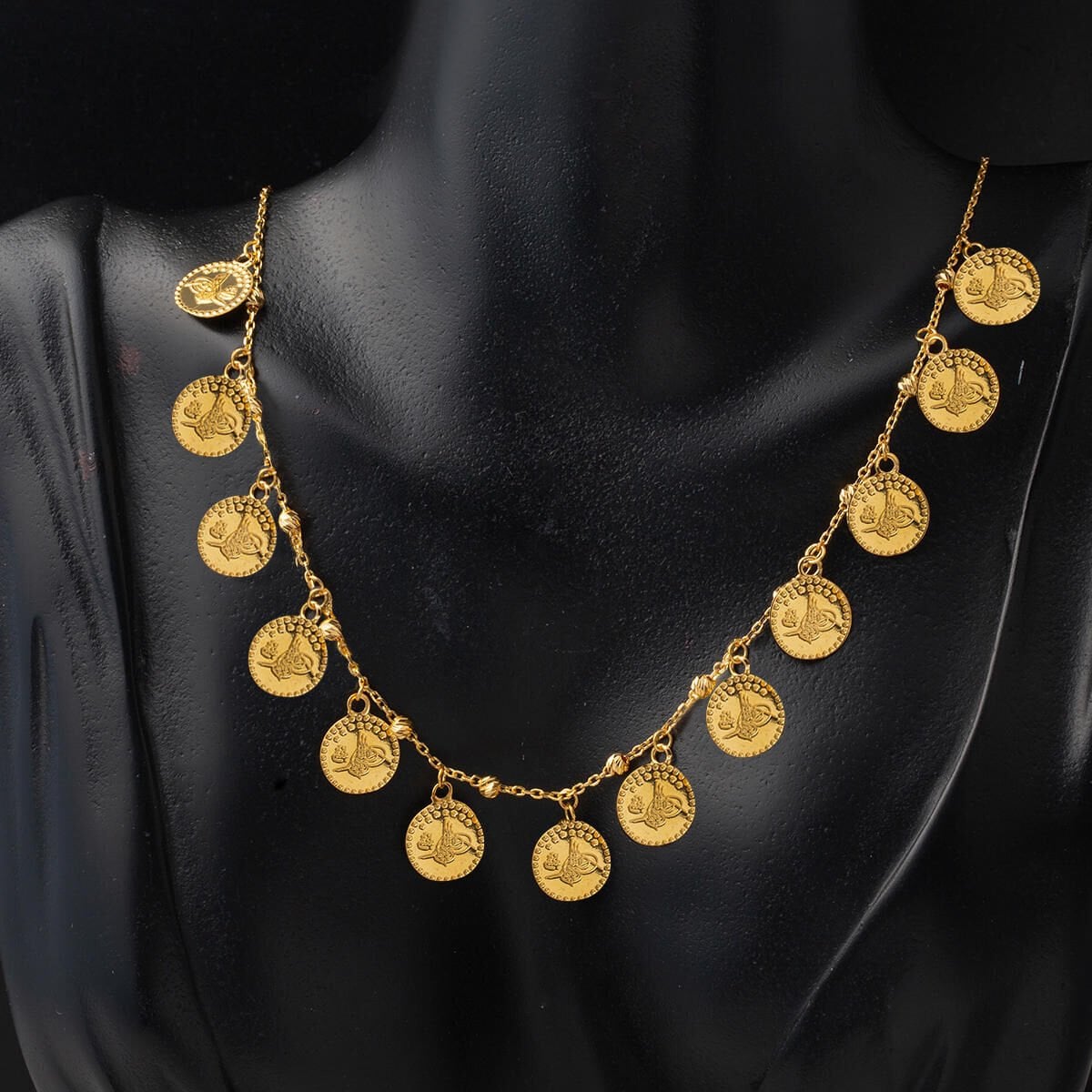 22K Yellow Gold Ottoman Tughra Stacked Chain Necklace