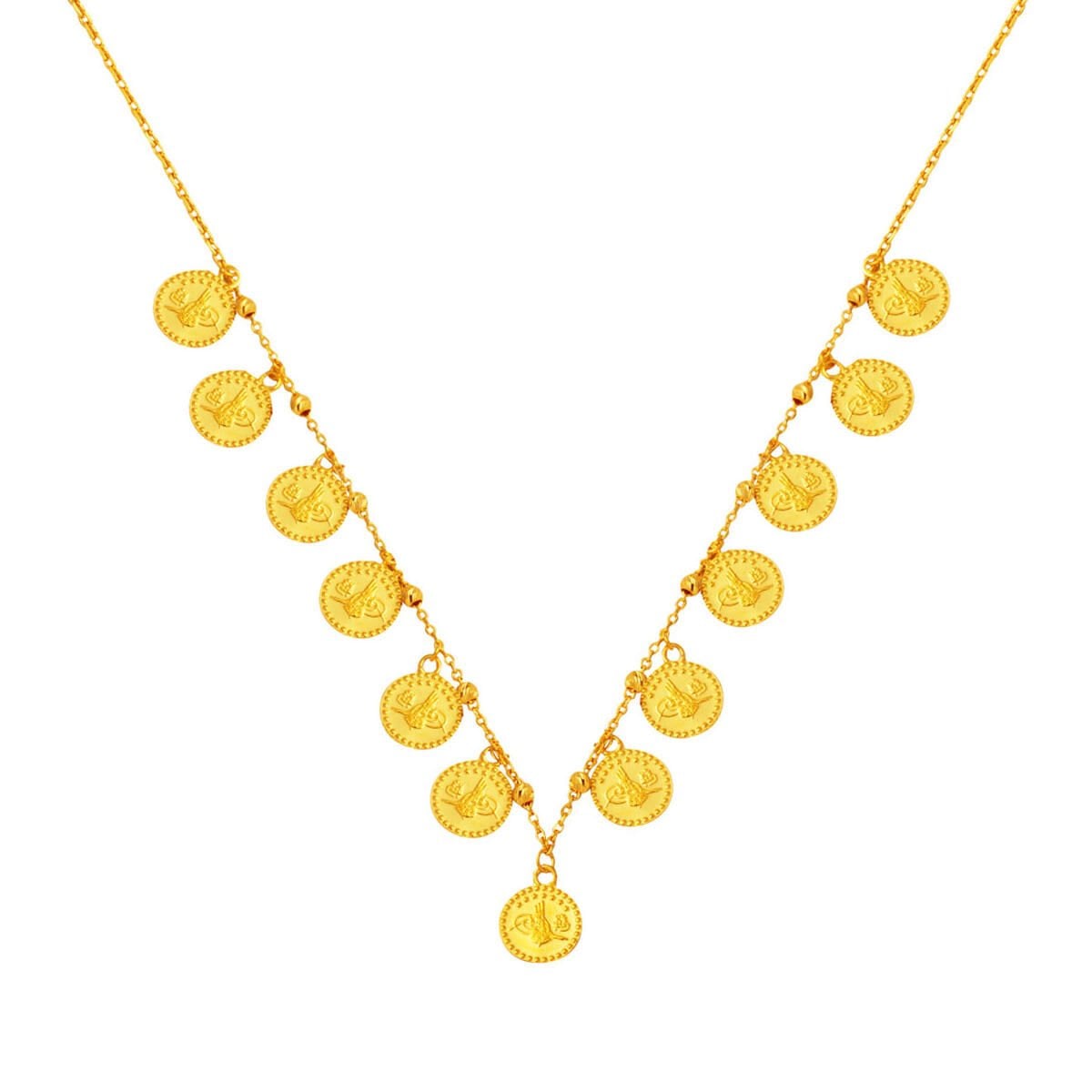 22K Yellow Gold Ottoman Tughra Stacked Chain Necklace