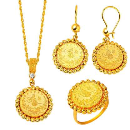 14K Yellow Gold Ottoman Tughra Cubic Zirconia Jewelry Set