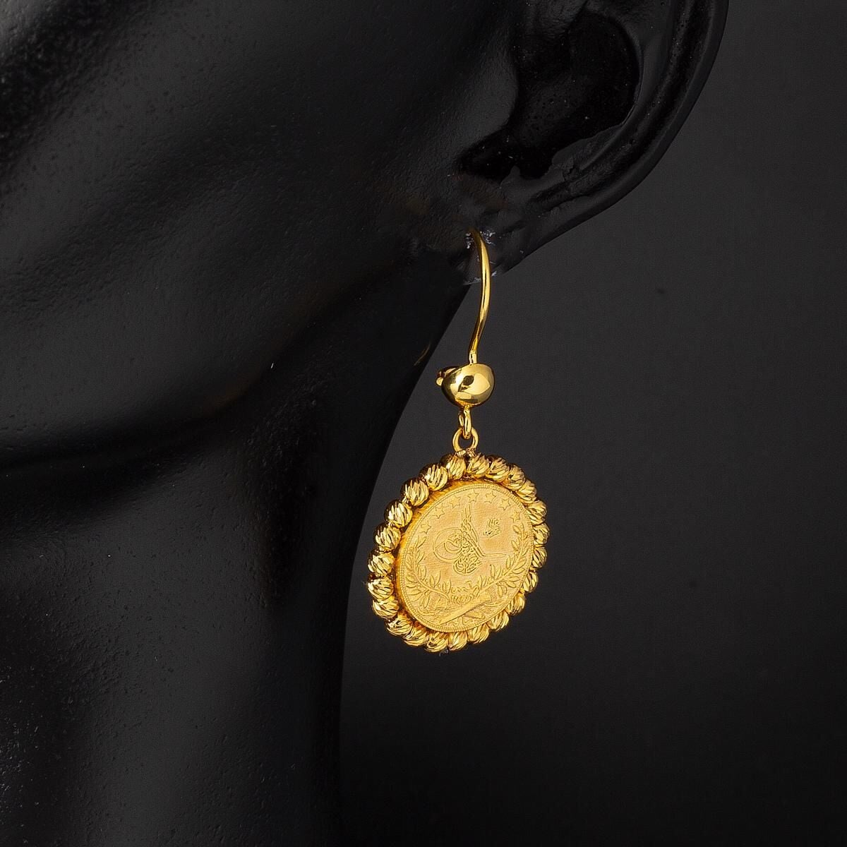 14K Yellow Gold Ottoman Tughra Cubic Zirconia Jewelry Set