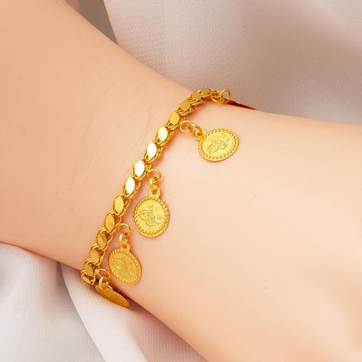 14K Yellow Gold Ottoman Tughra Designer Inspired Bracelet
