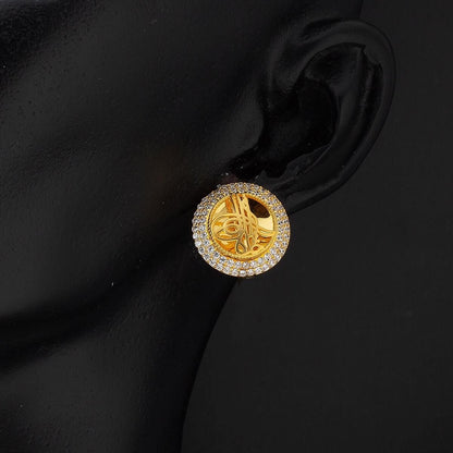 14K Yellow Gold Ottoman Tughra Double Cubic Zirconia Set