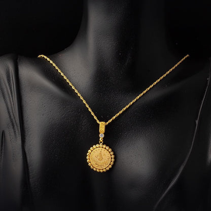 14K Yellow Gold Ottoman Tughra Bead Cubic Zirconia Necklace