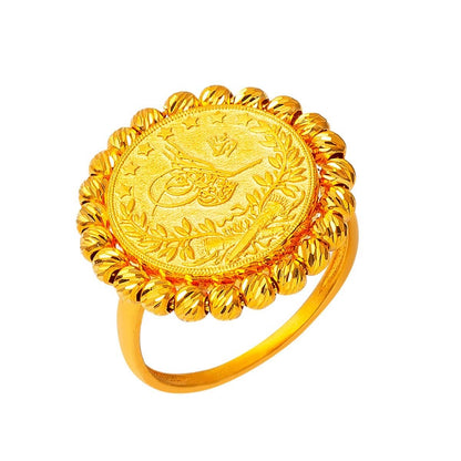 14K Yellow Gold Ottoman Tughra Bead Ring