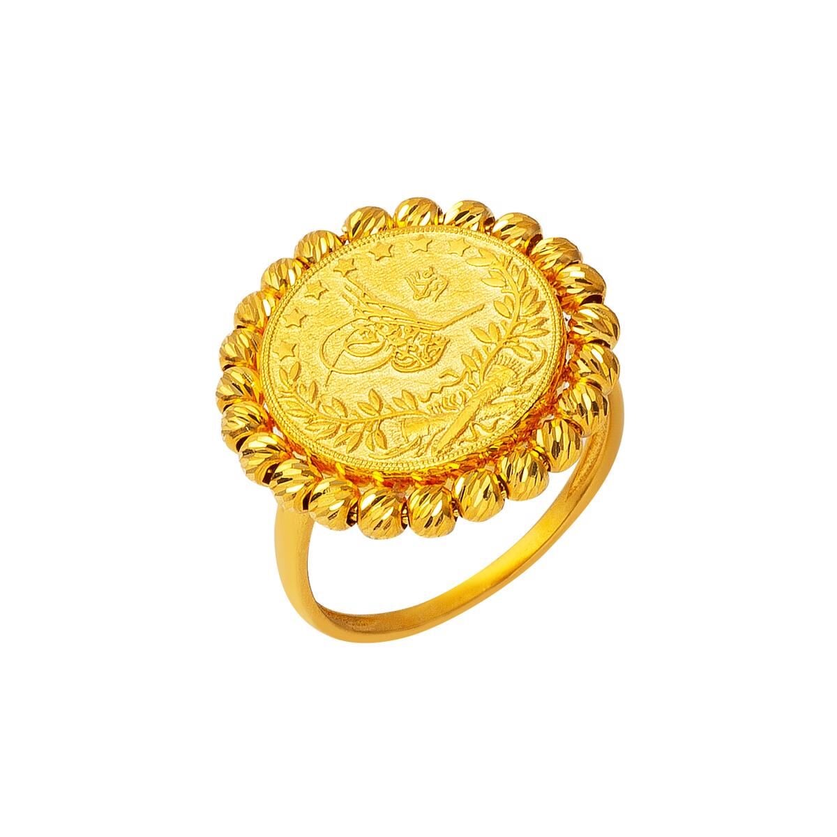 14K Yellow Gold Ottoman Tughra Bead Ring