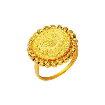 14K Yellow Gold Ottoman Tughra Bead Ring