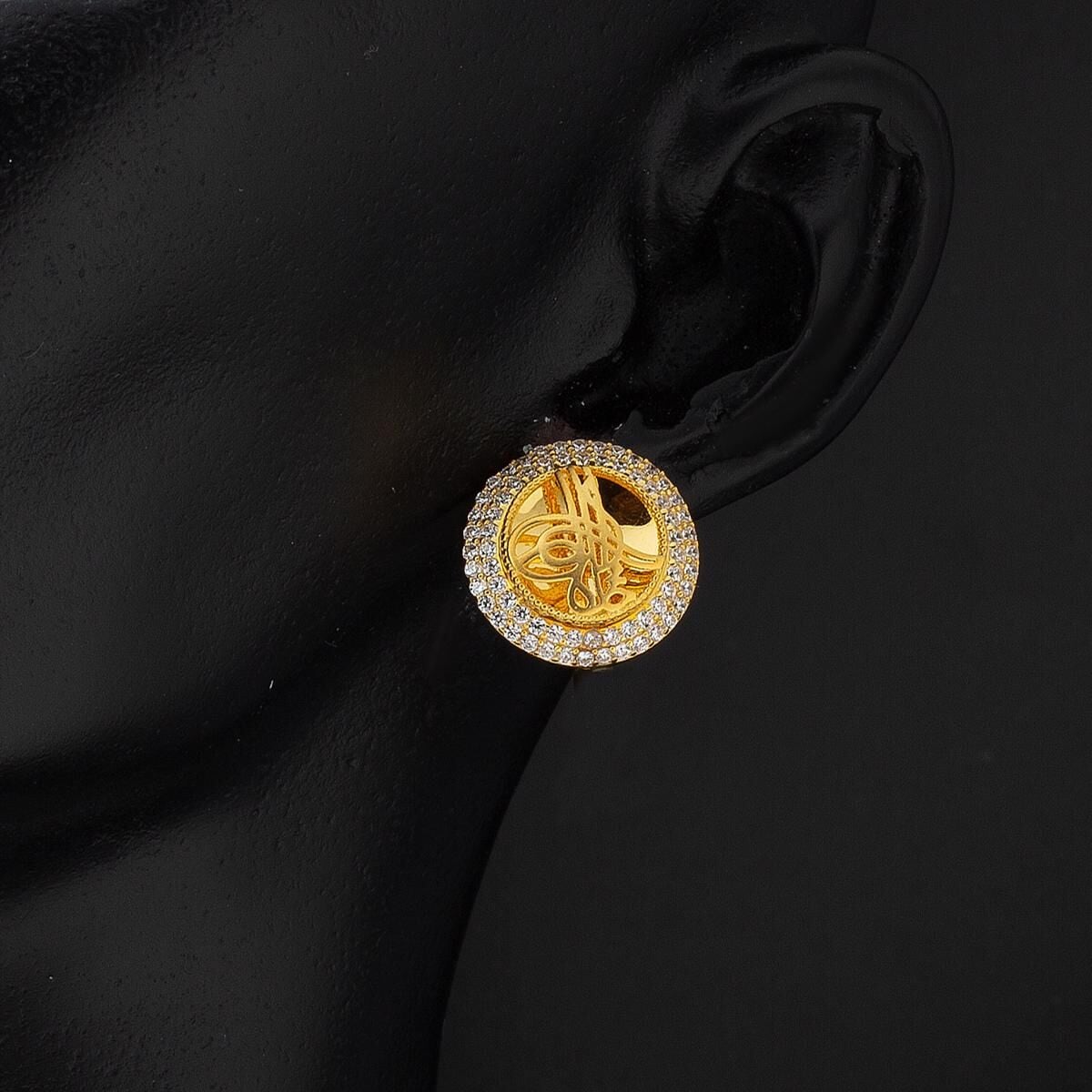 14K Yellow Gold Ottoman Tughra 3-Piece Cubic Zirconia Set (11.76 g)