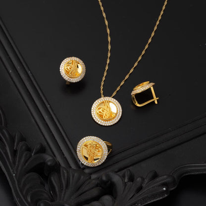 14K Yellow Gold Ottoman Tughra 3-Piece Cubic Zirconia Set (11.76 g)