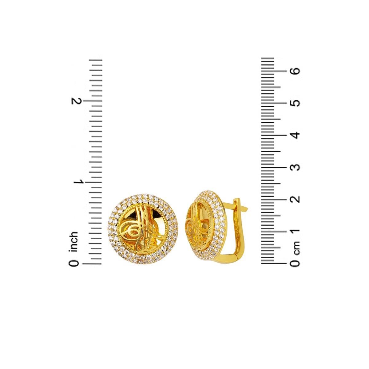 14K Yellow Gold Ottoman Tughra 3-Piece Cubic Zirconia Set (11.76 g)