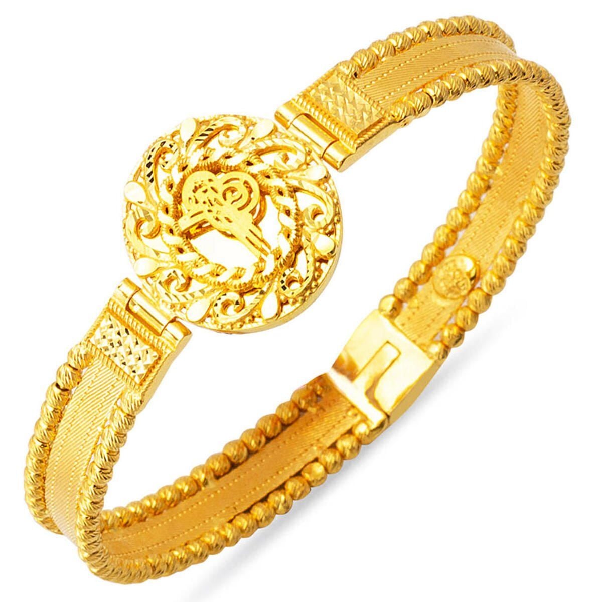 22K Yellow Gold Ottoman Tughra Mesh Hinged Cuff Bangle