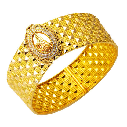22K Yellow Gold Ottoman Tughra Cubic Zirconia Hinged Cuff Bangle