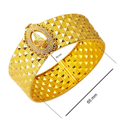 22K Yellow Gold Ottoman Tughra Cubic Zirconia Hinged Cuff Bangle