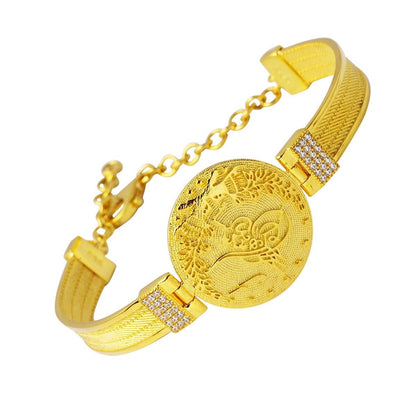 22K Yellow Gold Ottoman Tughra Trabzon Mesh Cubic Zirconia Bracelet