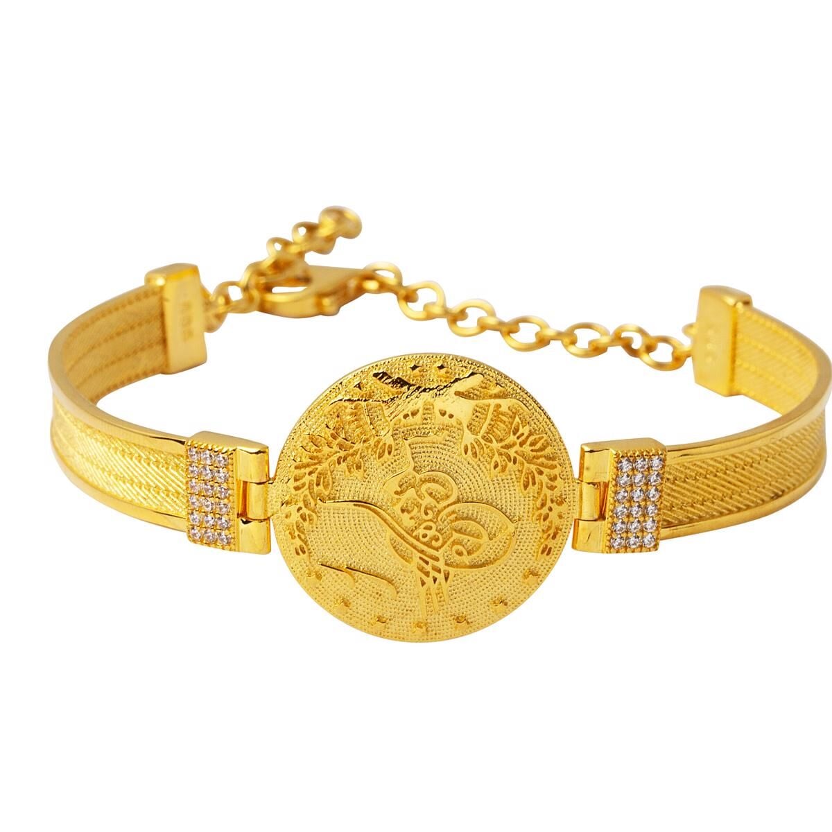 22K Yellow Gold Ottoman Tughra Trabzon Mesh Cubic Zirconia Bracelet