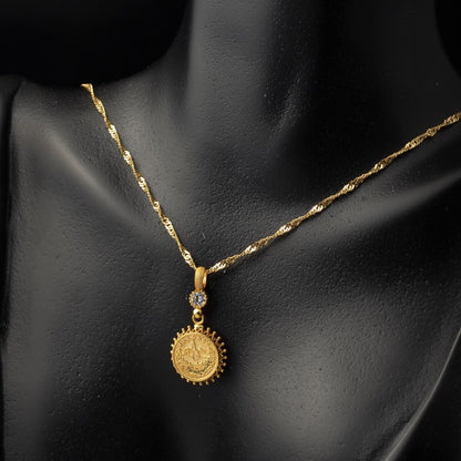 14K Yellow Gold Ottoman Tughra Necklace and Earrings Set with Cubic Zirconia