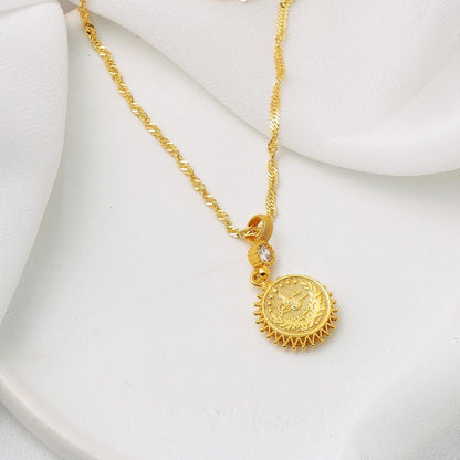 14K Yellow Gold Ottoman Tughra Necklace and Earrings Set with Cubic Zirconia