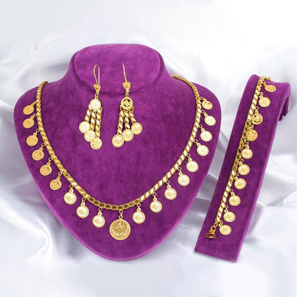 22K Yellow Gold Ottoman Tughra Sequin Chain Set